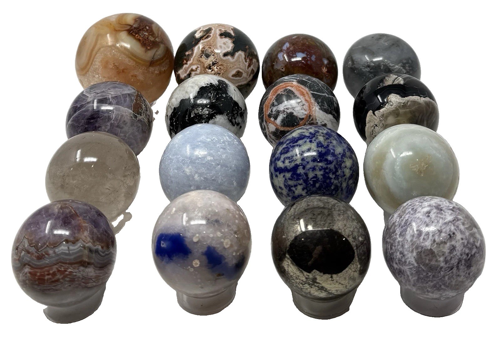 11 Lbs (5kg) Lot Of  16 Crystal Spheres 80mm-51mm  Polished Mixed Materials