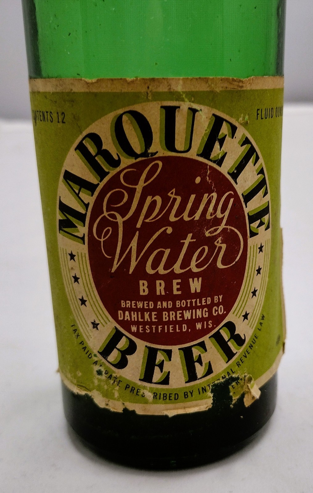 Vintage Marquette Beer Bottle IRTP Label Dahlke Brewing Co