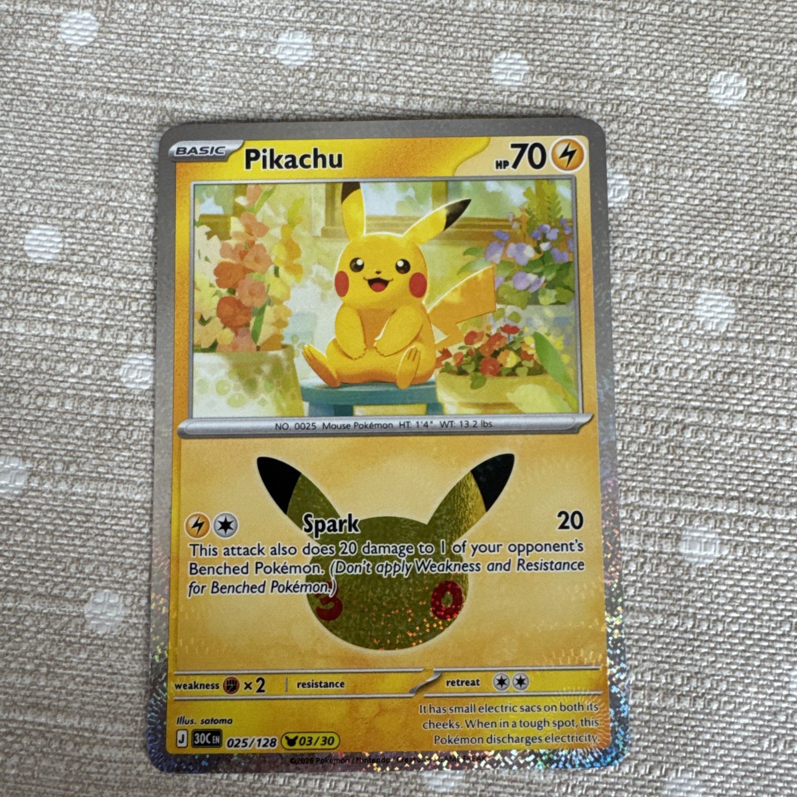 Pikachu 025/128 Holo Pokémon 30th Anniversary English Mint