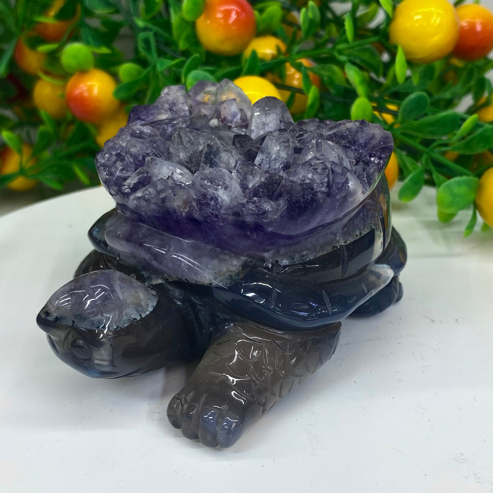 430G Natural amethyst agate turtle Crystal turtle carving healing Home decora