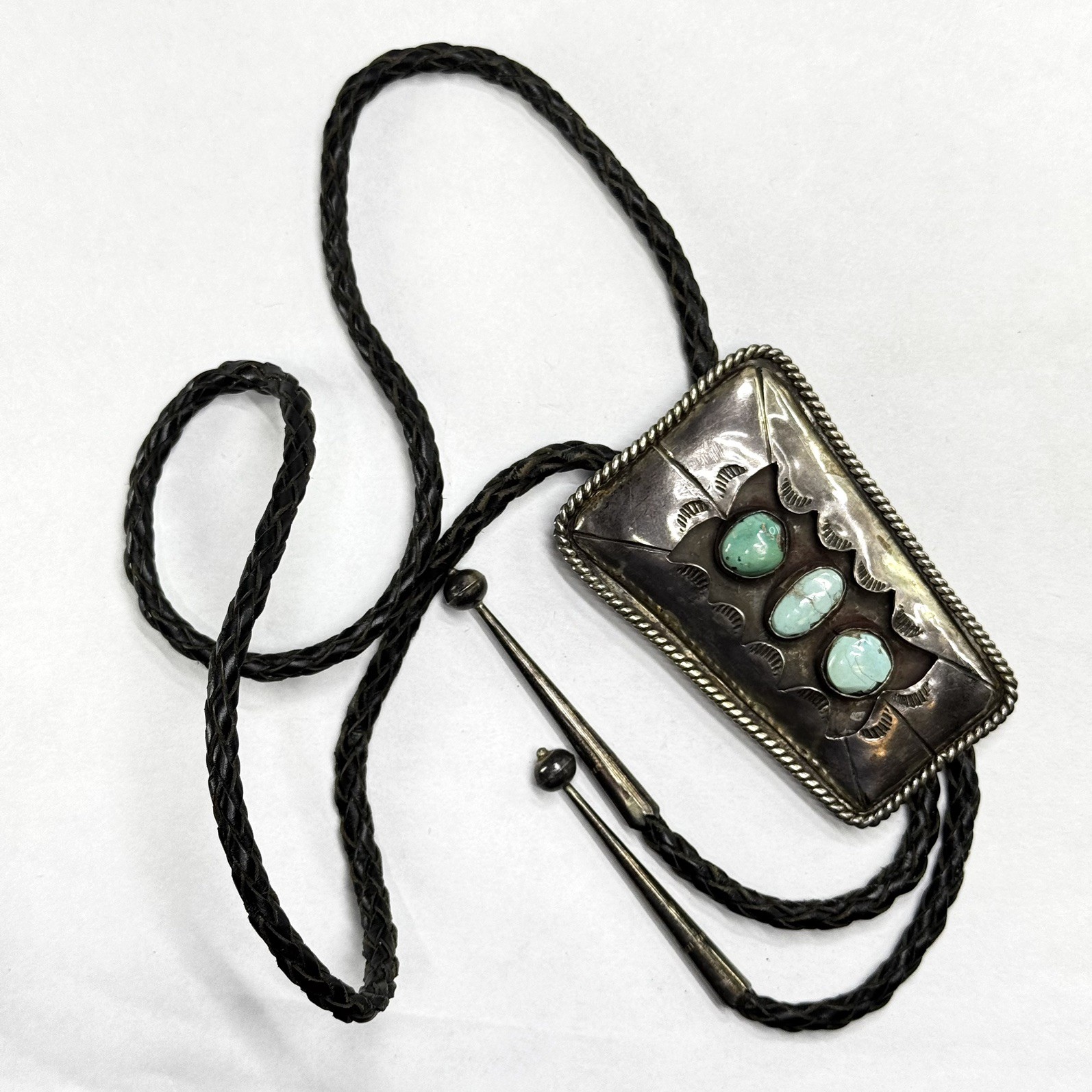 Vintage Sterling Silver Turquoise Bolo Necktie