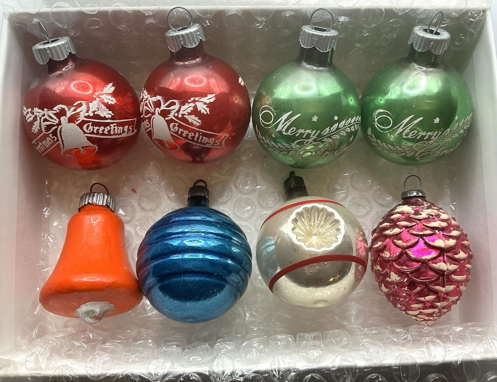 Set of 8 Mercury Glass Christmas Ornaments Shiny Bright & Premier Glassworks MCM