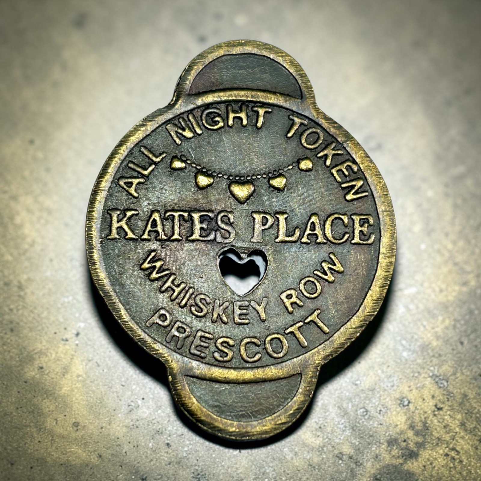 Vtg Kates Place All Night Brothel Token Whiskey Row Prescott Arizona Brass Coin