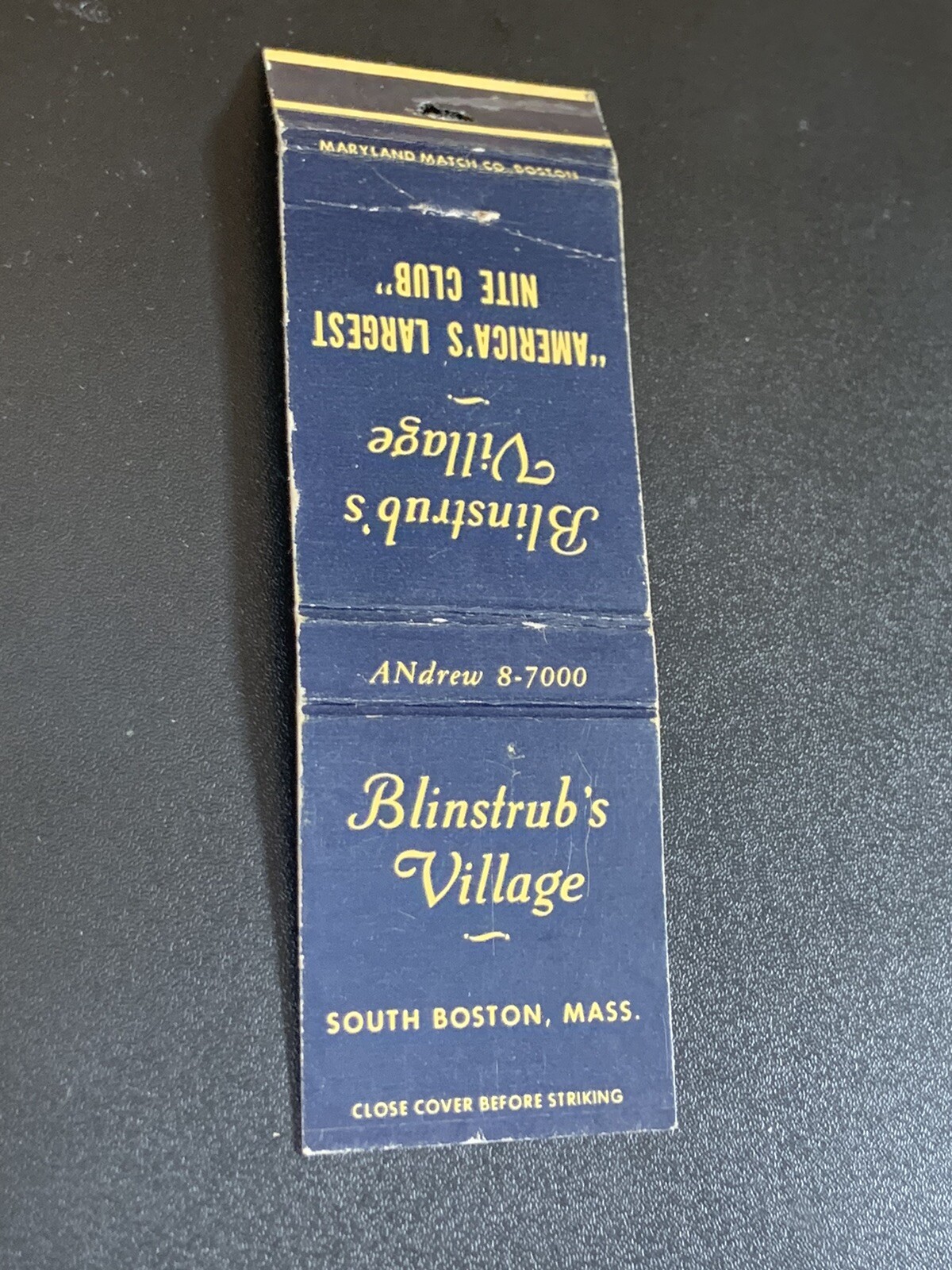 Vintage Matchbook “Blinstrub’s Village - America’s Biggest Nite Club” Boston, MA