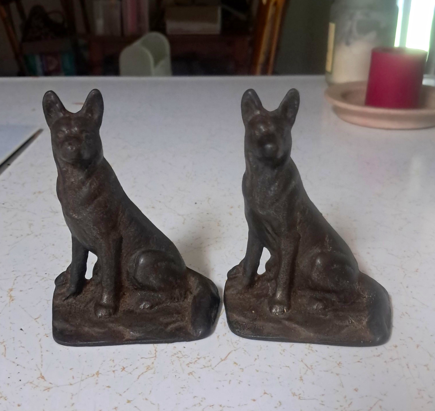Vintage Cast Iron German Sheperd Bookends