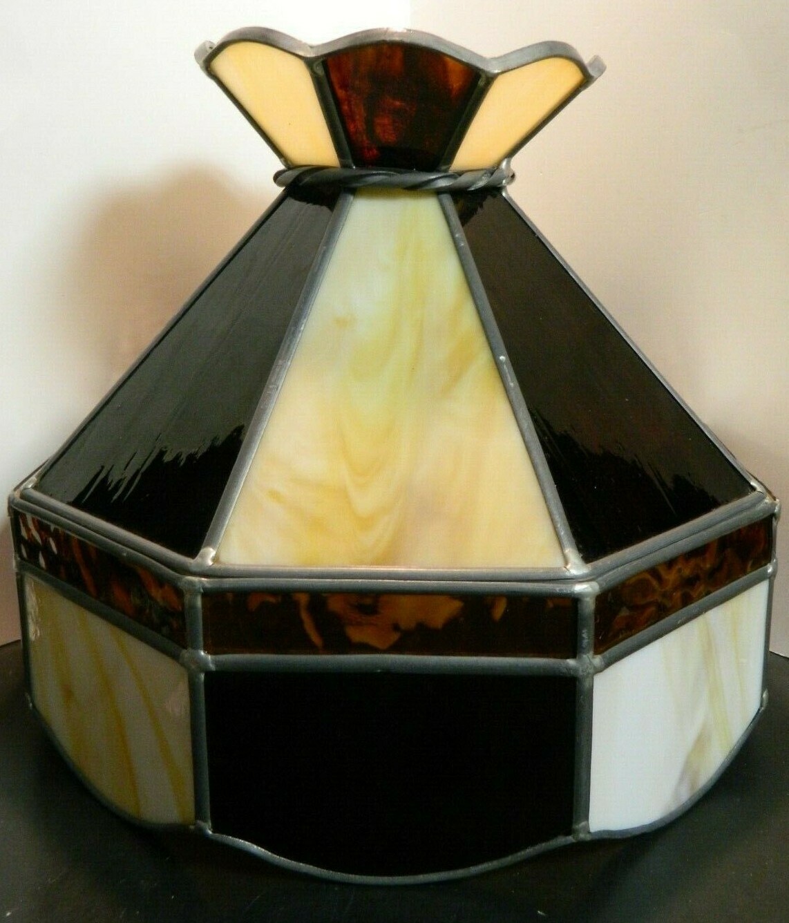 Vintage (16) Panel Amber & Tan Slag Glass Swag Overhead Light 11.5\