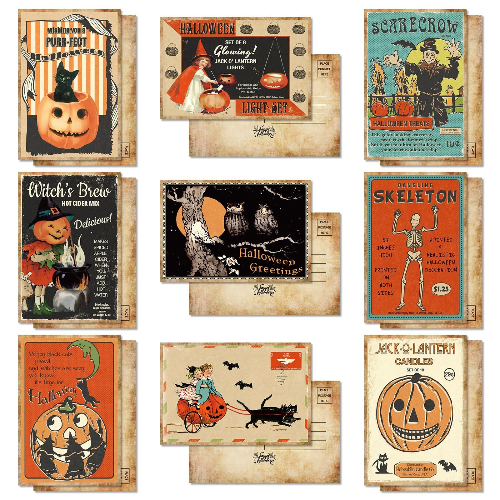 AnyDesign 36PCS Vintage Halloween Postcards Scary Pumpkin Cats 4x6 9 Designs AnyDesign 36PCS Vintage Halloween Postcards Scary Pumpkin Cats 4x6 9 Designs
