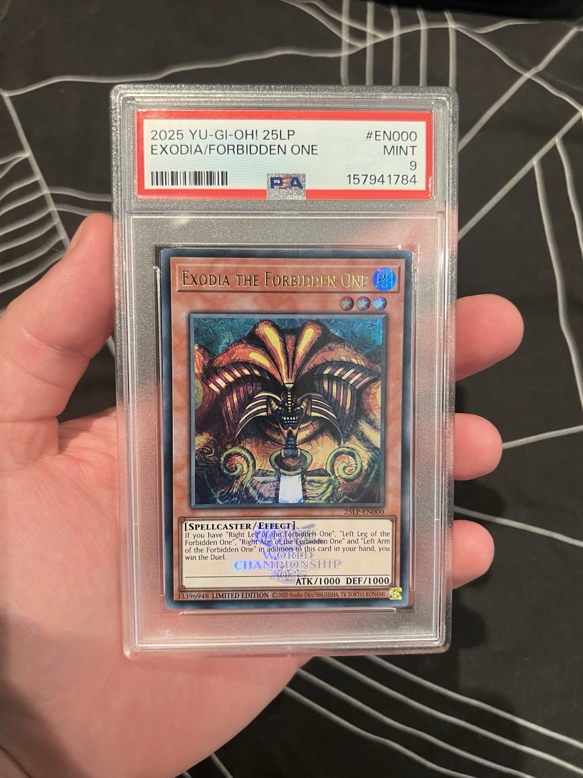 Yu-Gi-Oh Exodia the Forbidden One Embossed 25LP-EN000 World Championship PSA 9