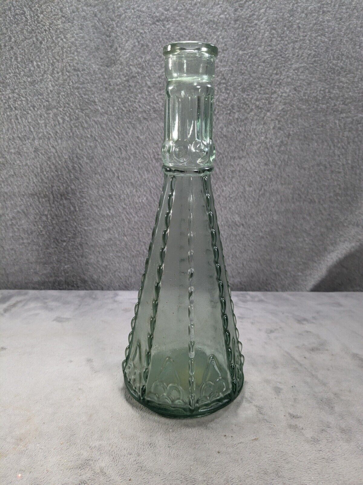 Vintage Morey Green Tint Glass Bottle 11.5” Tall