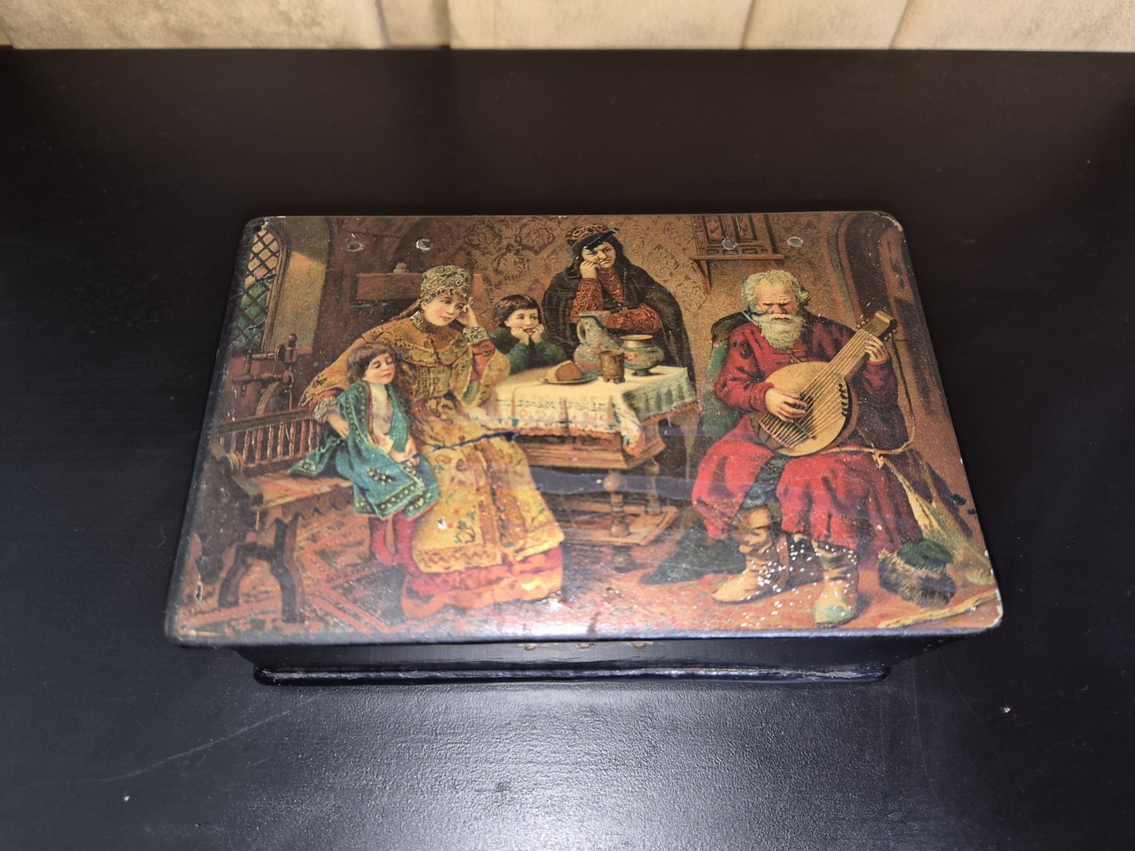 1890-s Antique Imperial Russia PERLOV Hand Painted Lacquer Box
