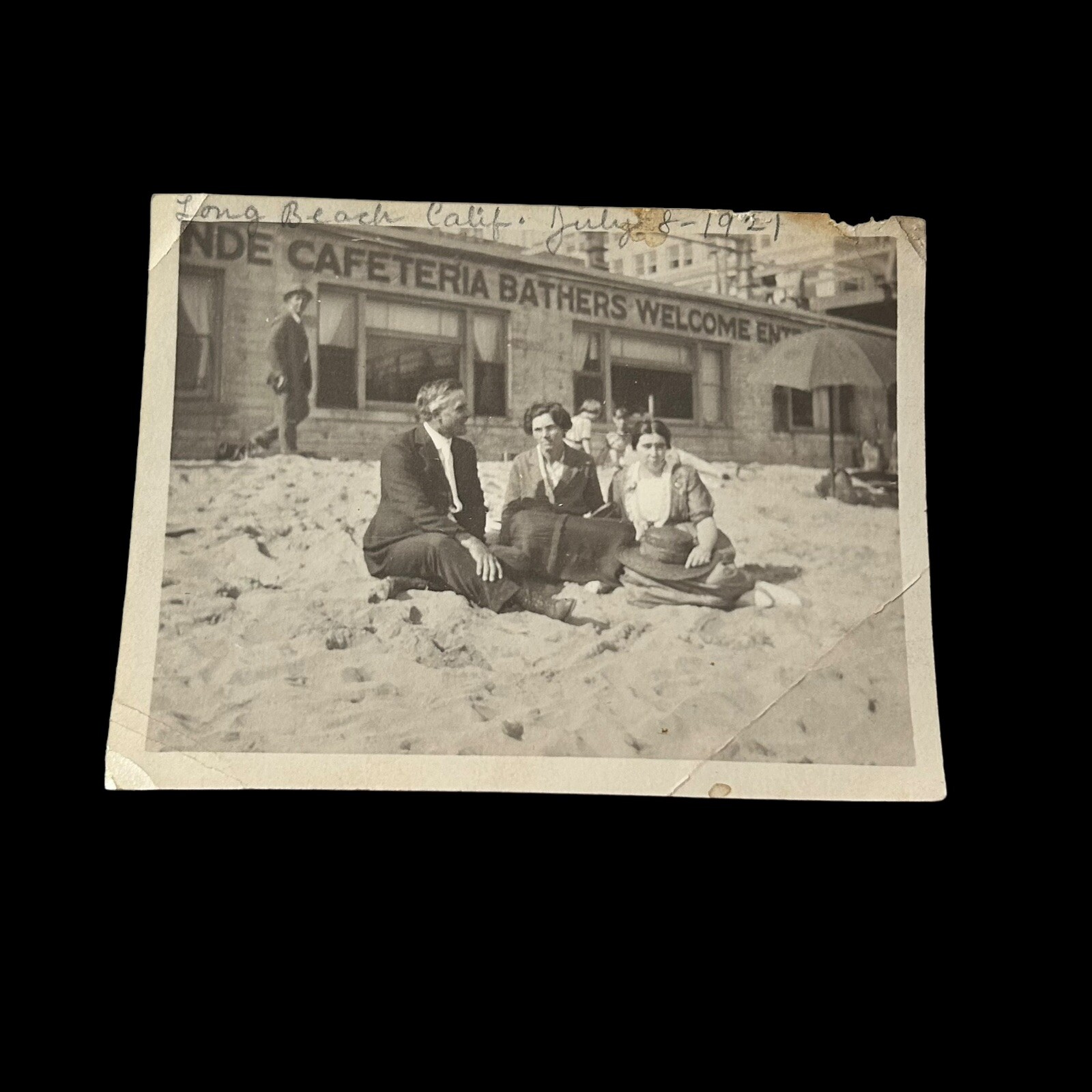 Antique Real Photo 1920s 1921 Long Beach Cali Cafe Bathers Welcome Women Man