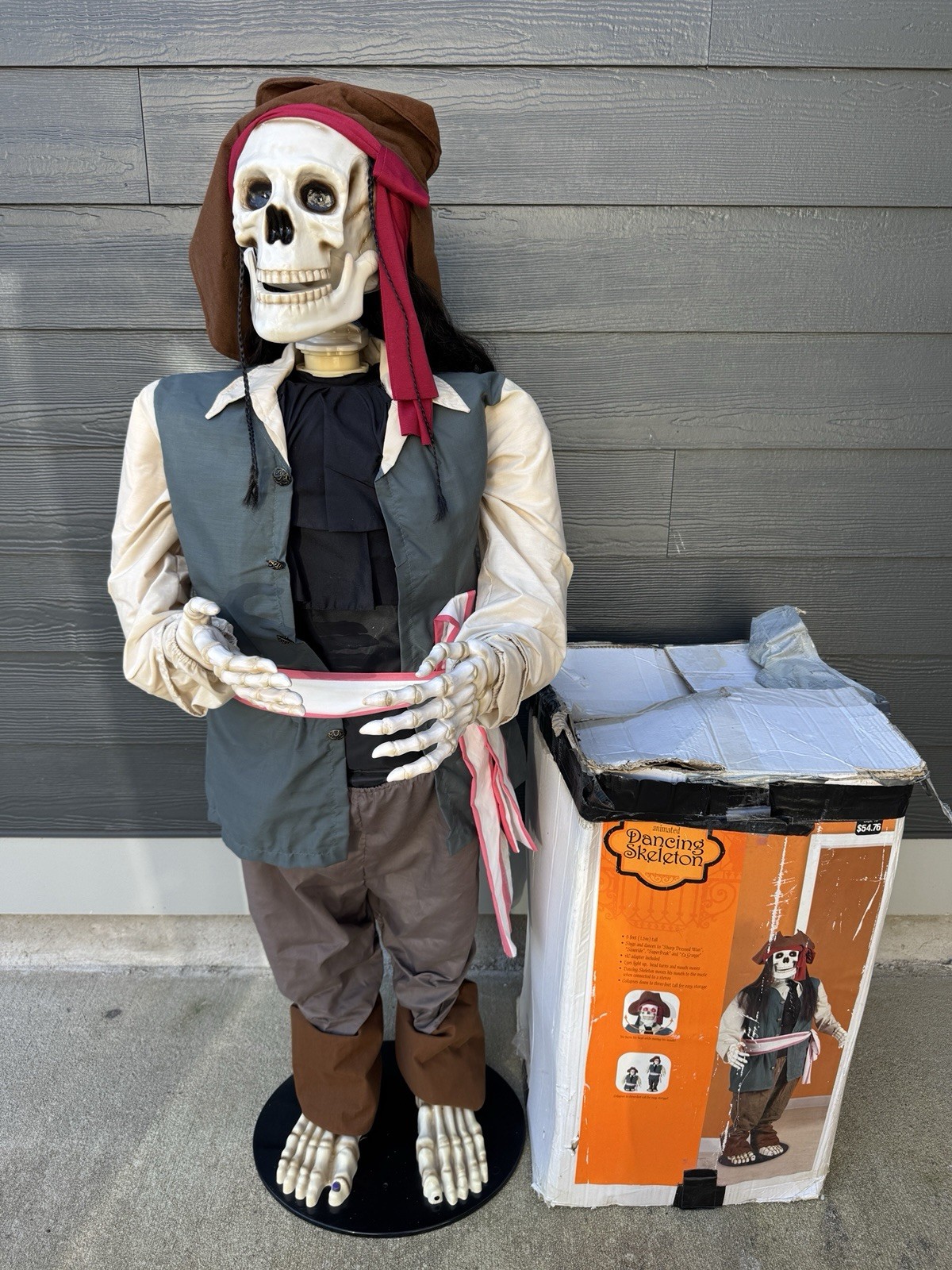 Vintage Gemmy 5 Ft Life Size Animated Dancing Pirate Skeleton Halloween w/Box