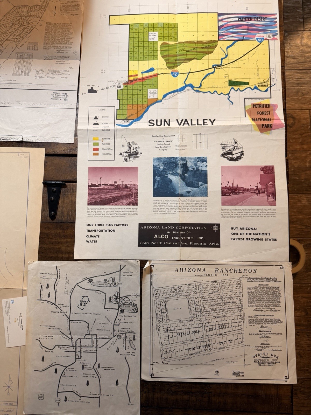 Vtg 1960s Arizona Route 66 Land Rush Ephemera Lot Sun Valley Prescott Maps Plats