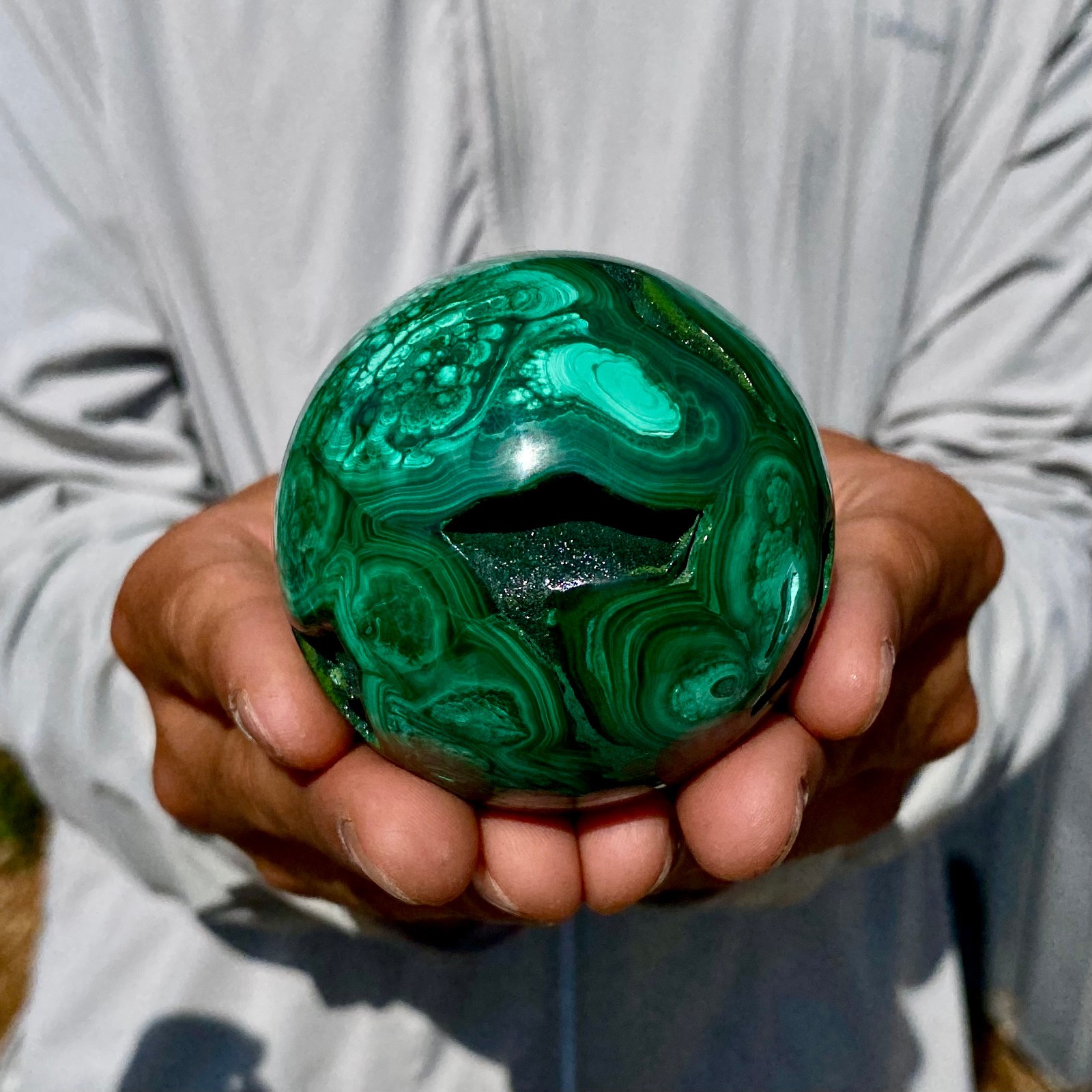 430G Rare Natural Malachite quartz hand Carved sphere Crystal Healing Gem ball