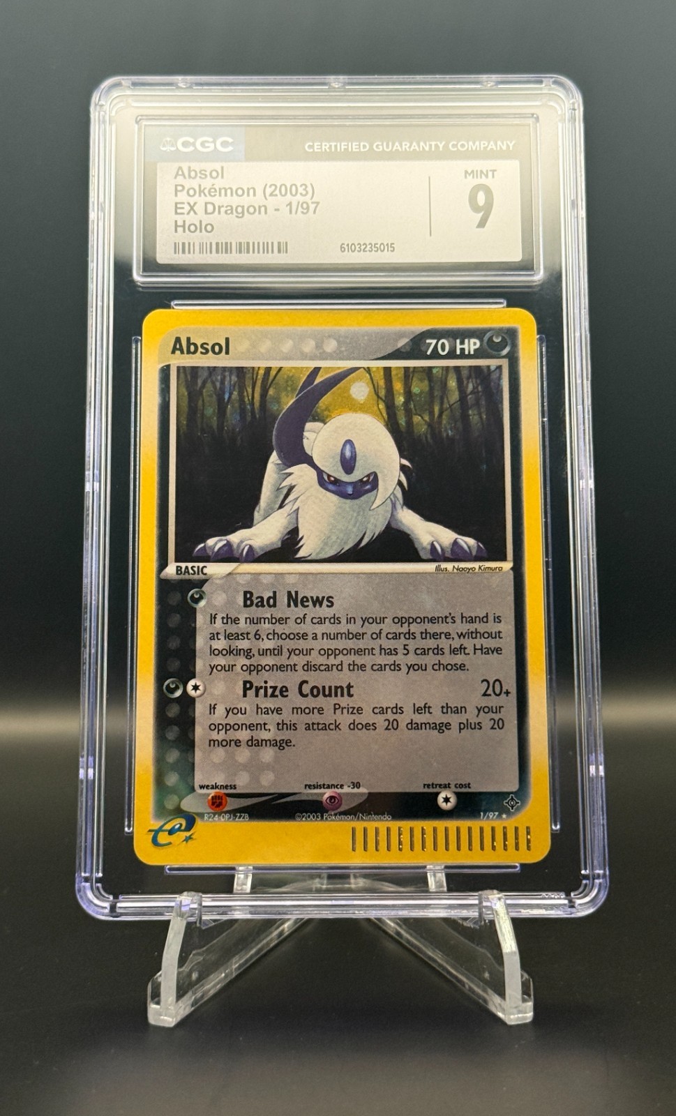 Absol 1/97 Holo 2003 Pokémon EX Dragon CGC 9 Mint – Vintage EX Era