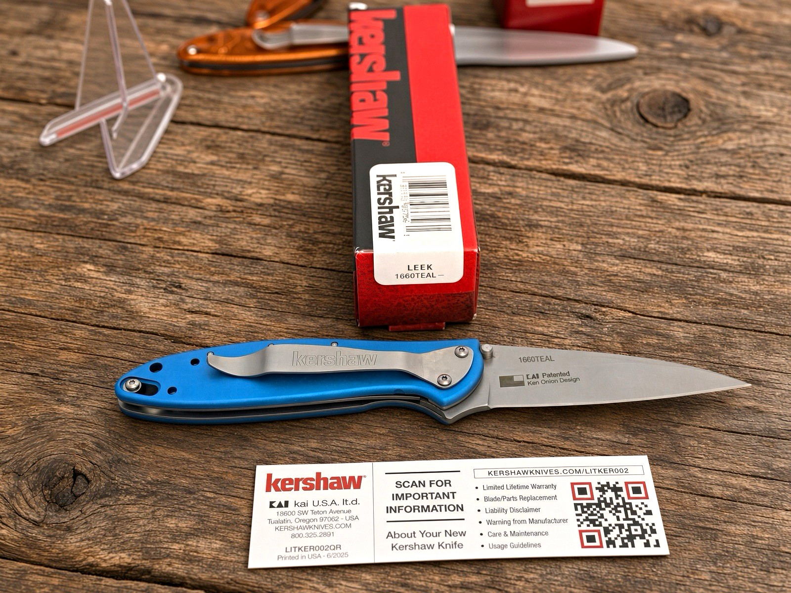 Kershaw Leek 1660TEAL AUTHENTIC Aluminum Drop Point Liner Lock Spring Assisted
