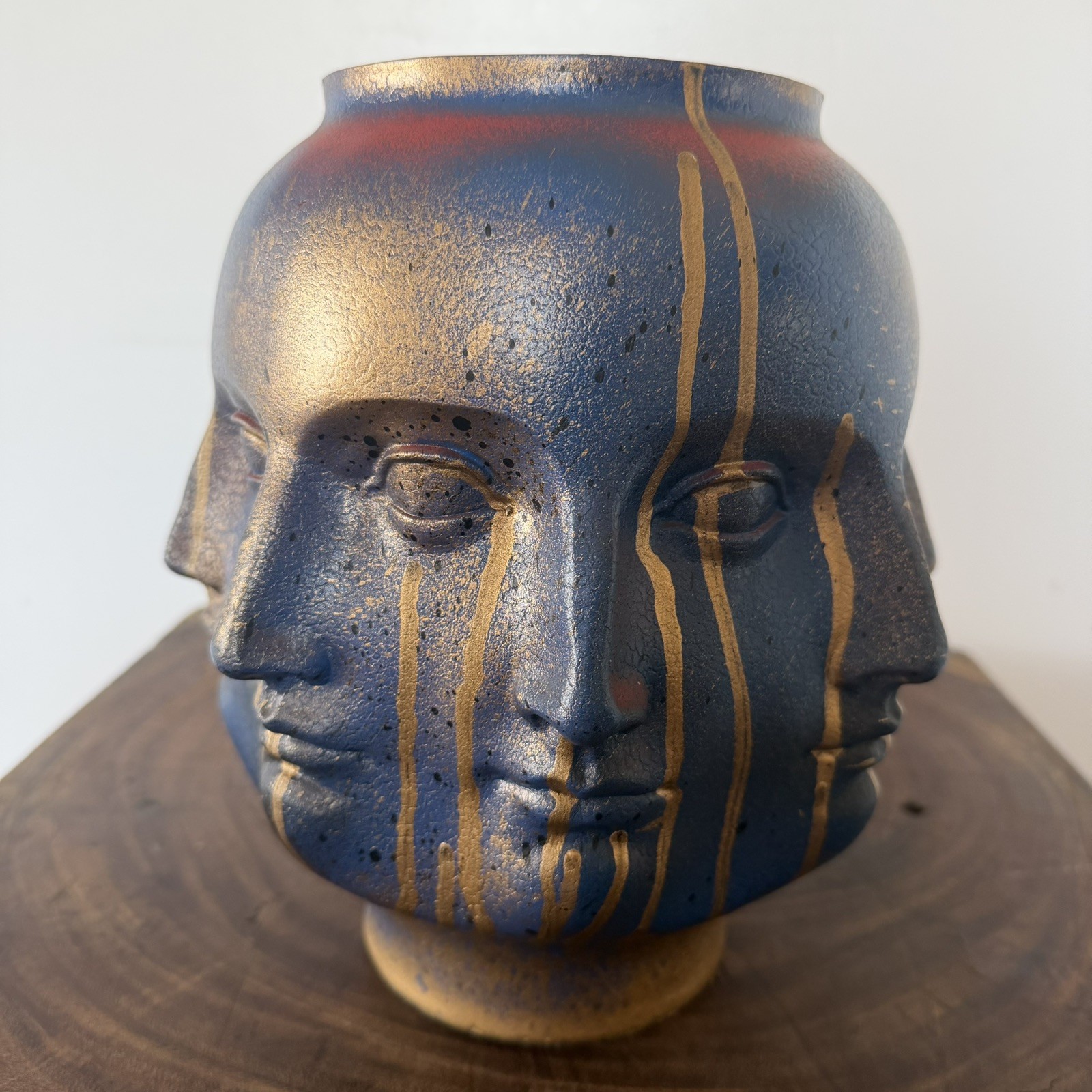 TMS  2005 Fornasetti Style Vitruvian Perpetual Faces Vase MCM Art Pottery