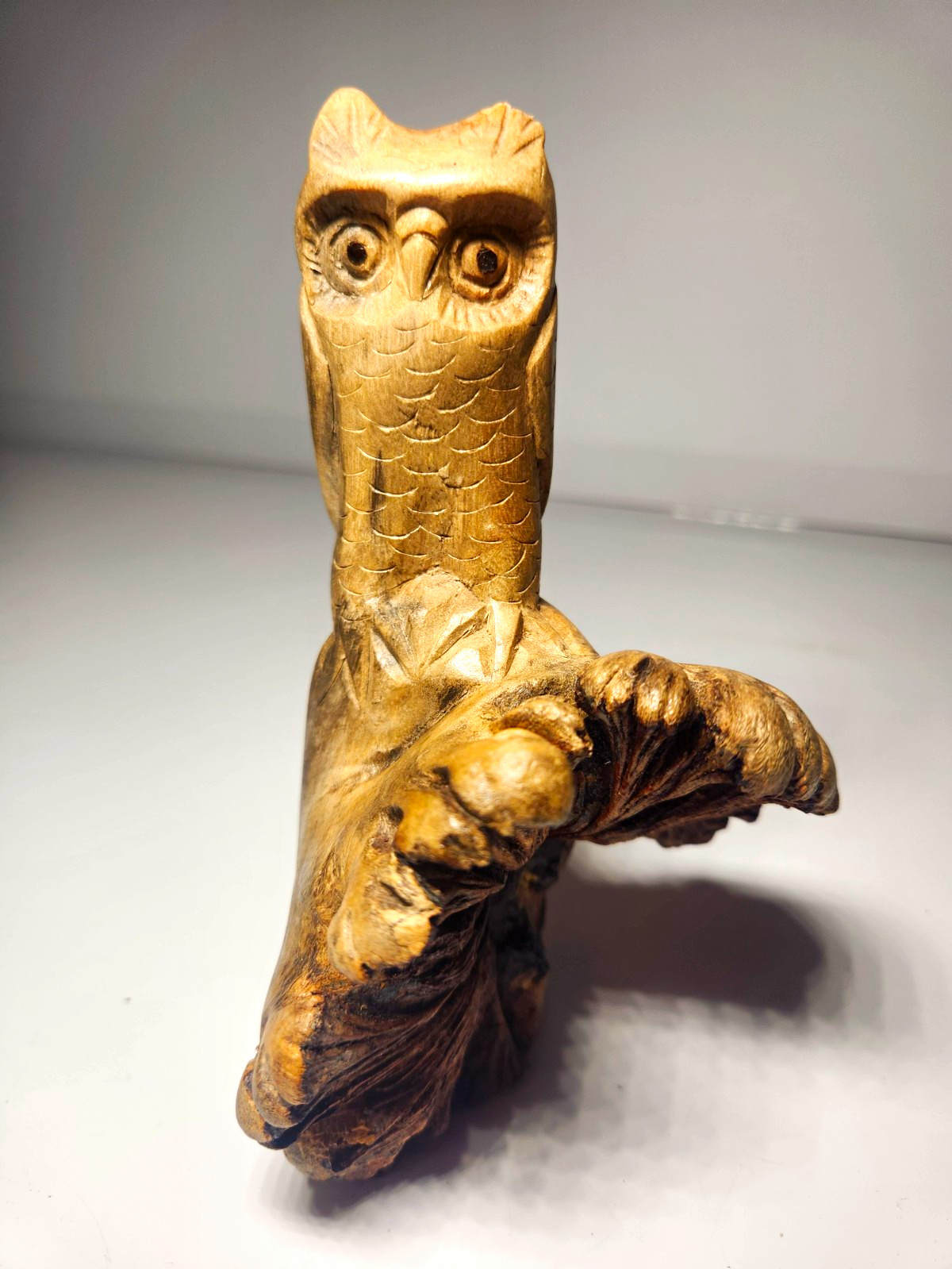 Unique Vintage Hand Carved Wooden Owl Sculpture Figurine Decor