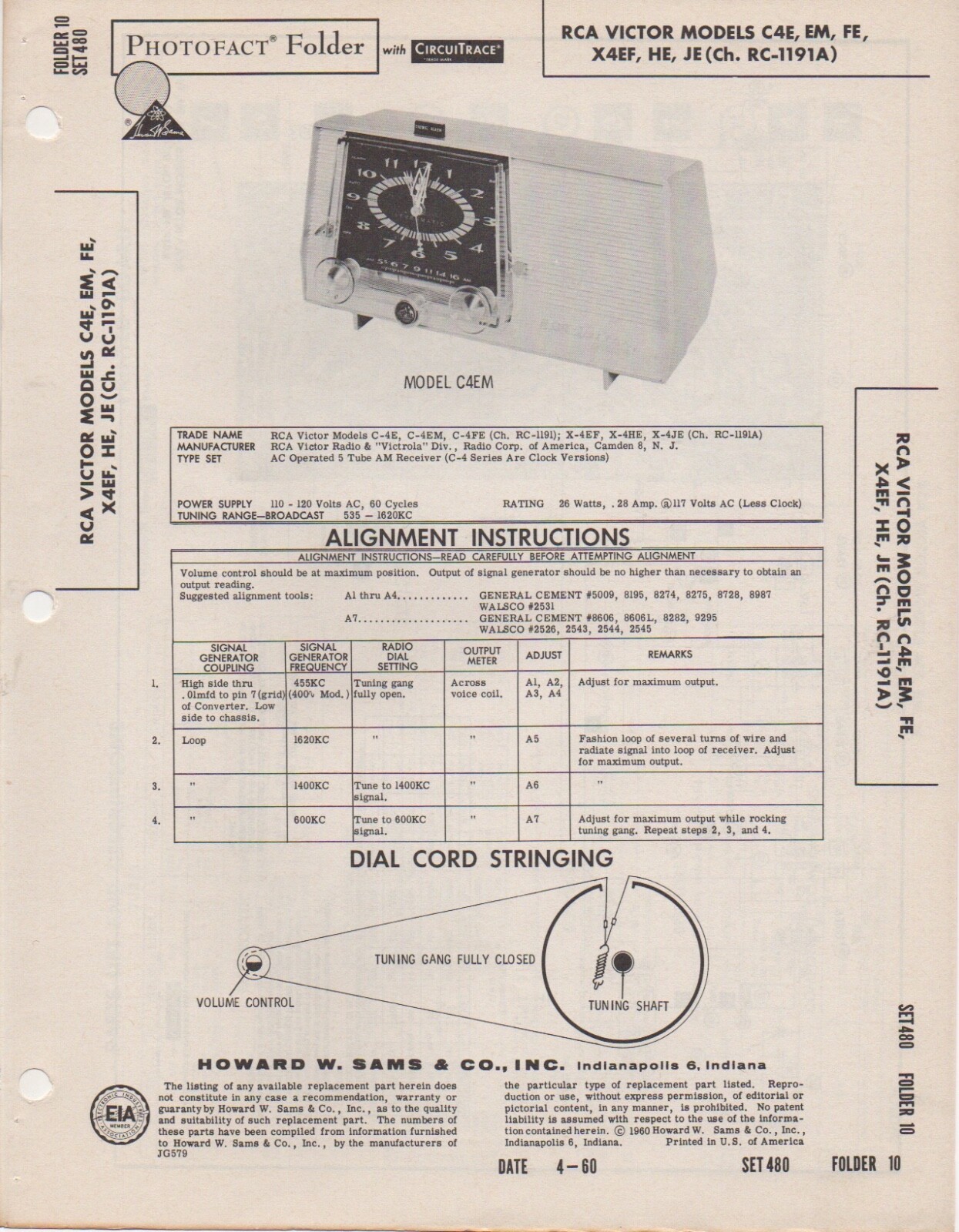 1960 RCA VICTOR C4E RADIO SERVICE MANUAL SCHEMATIC PHOTOFACT C4EM C4FE X4EF X4HE