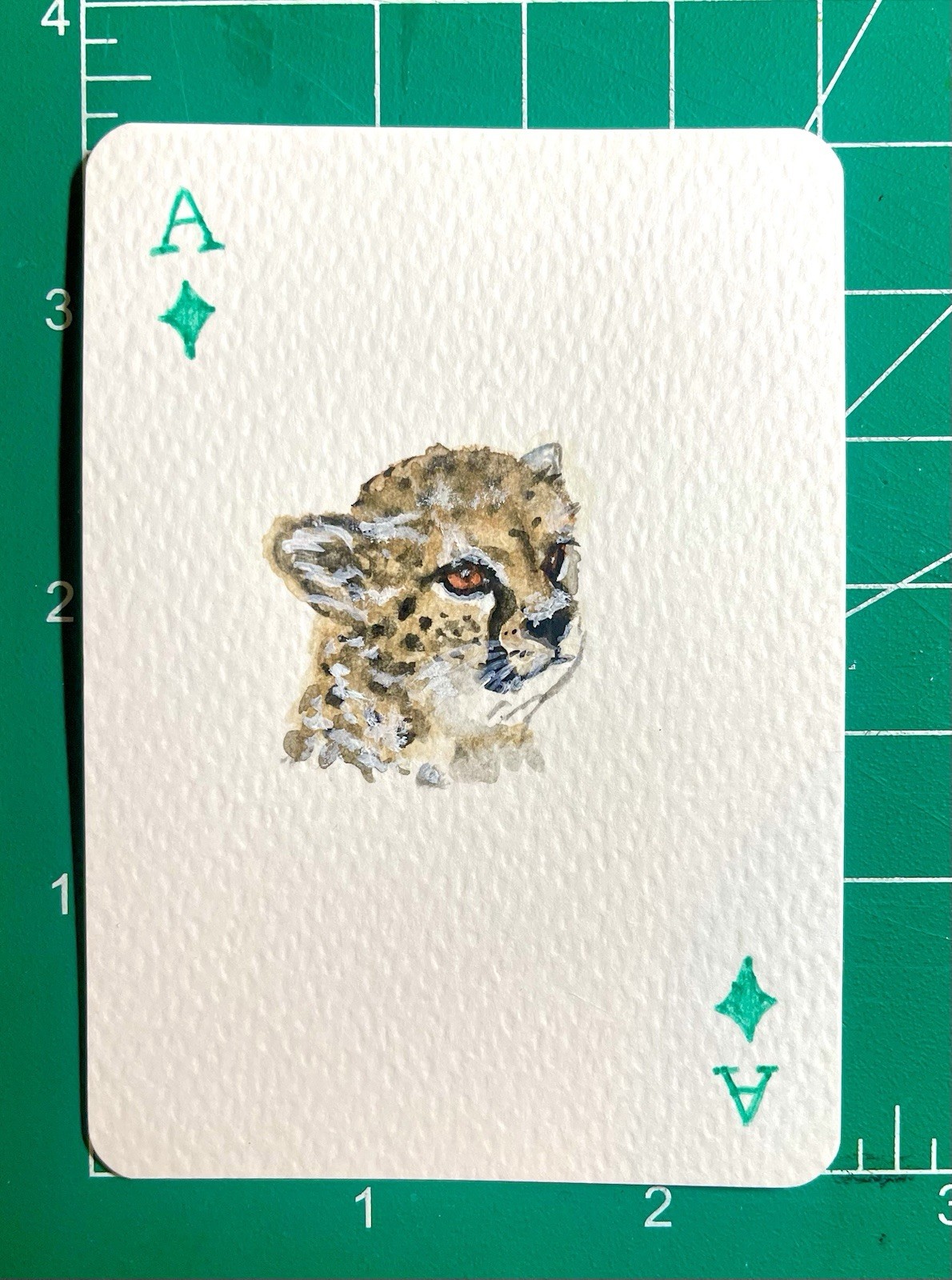 Original ACEO Watercolor Ace Of Diamonds Cheetah