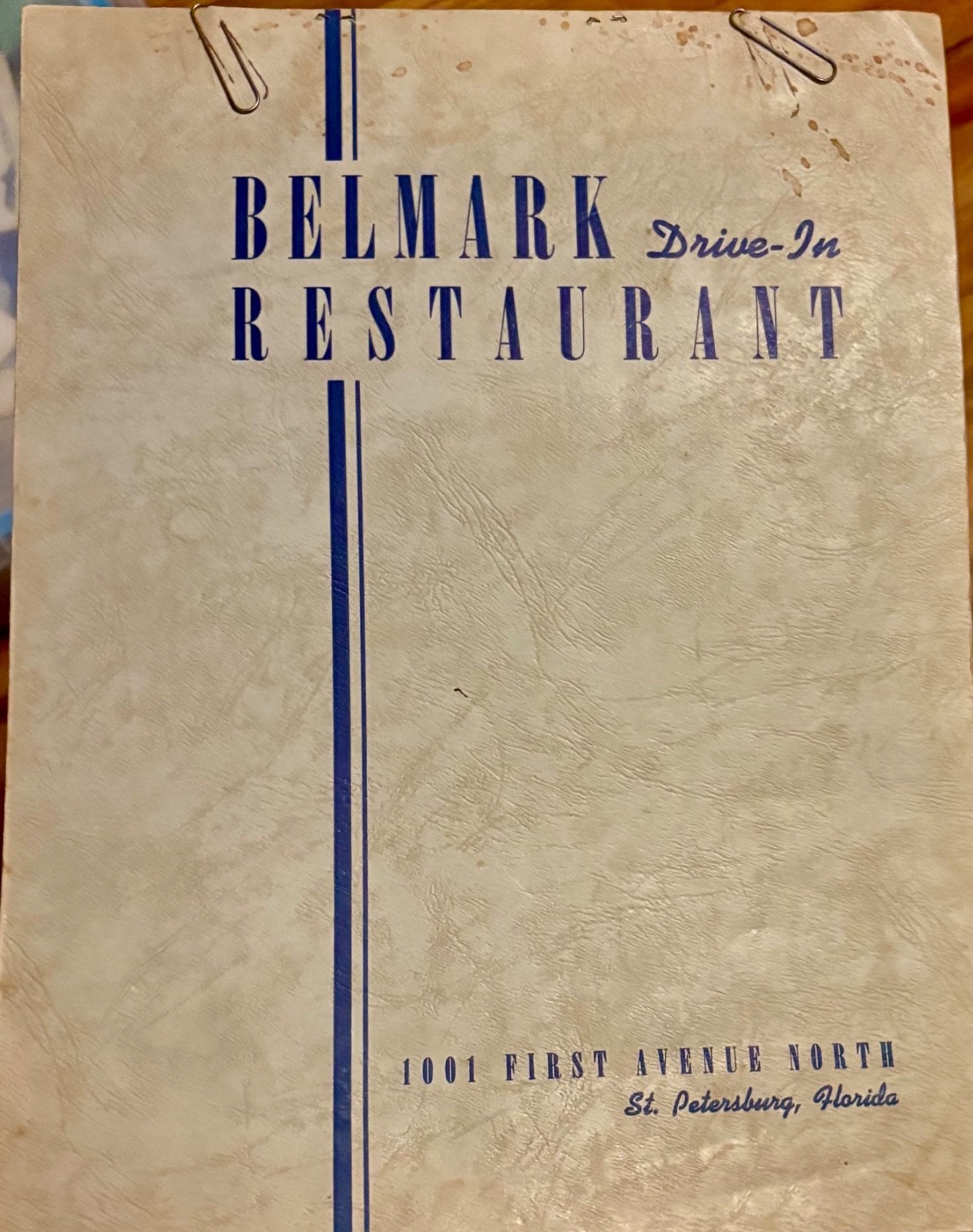 Vintage 1952 St. Petersburg Florida Belmark Drive-In Restaurant Menu