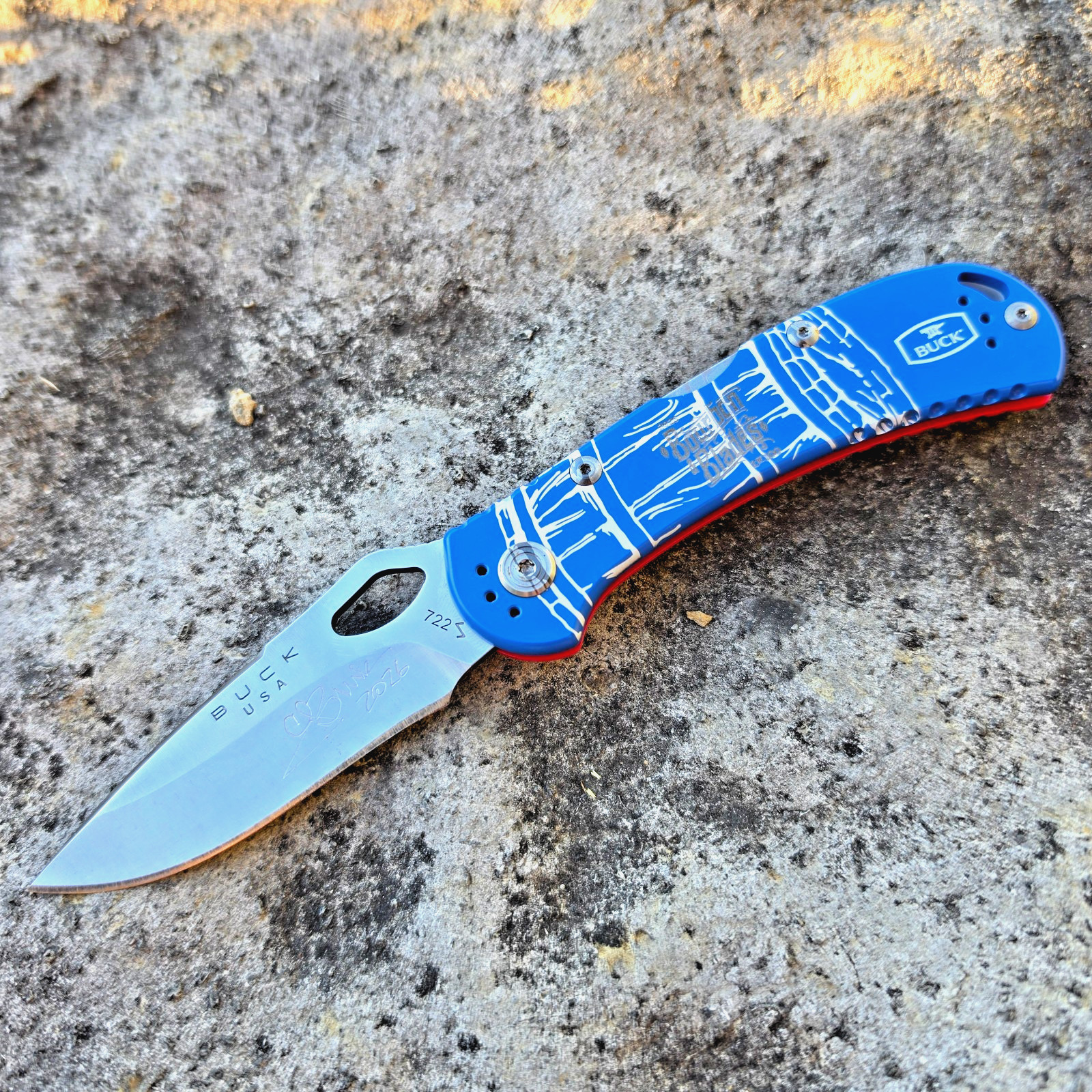 BUCK KNIVES USA BOURBON & BLADES 2026 BLUE ALUMINUM SPITFIRE EVENT KNIFE 1of100