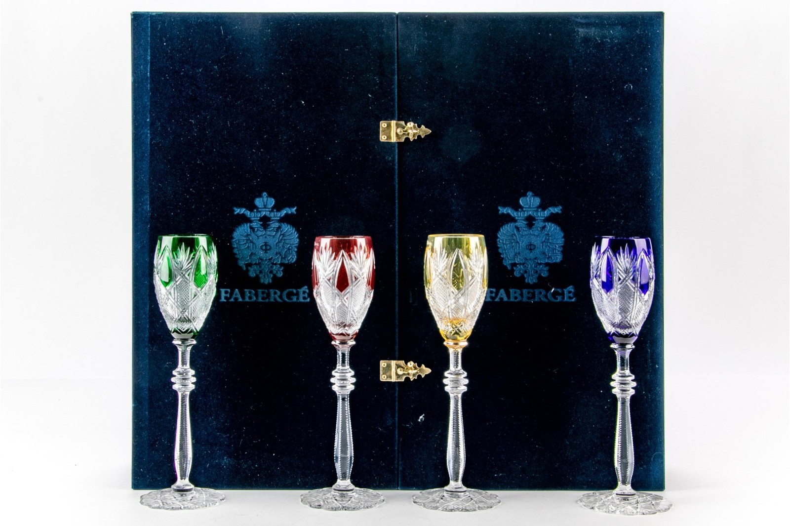 Faberge Imperial Collection Czar Imperial Sherry Glasses Set 4 Cut Crystal Boxed