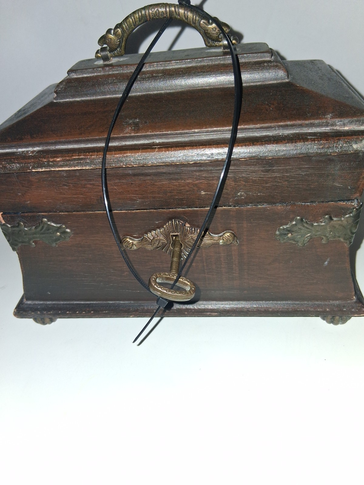 Antique rare 19th century wooden lock box, craft & Assinder hardware 8