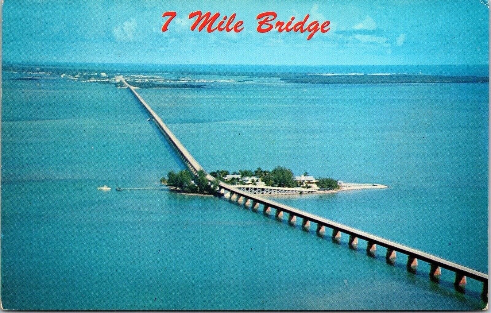 Pidgeon Key Seven Mile Bridge Aerial Overseas Highway Florida Chrome Postcard