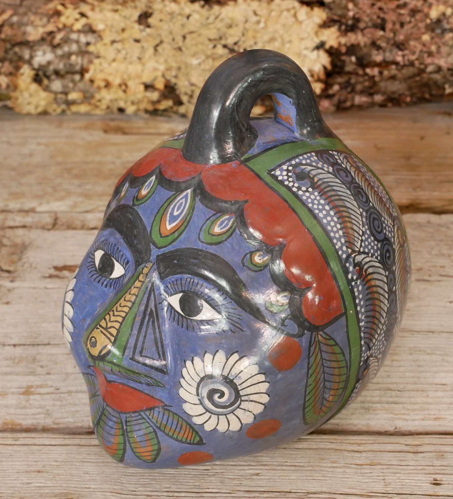 Face Bank Tonala Old Fashion Style Burnished Pottery Handmade Mexico Folk Art Sm