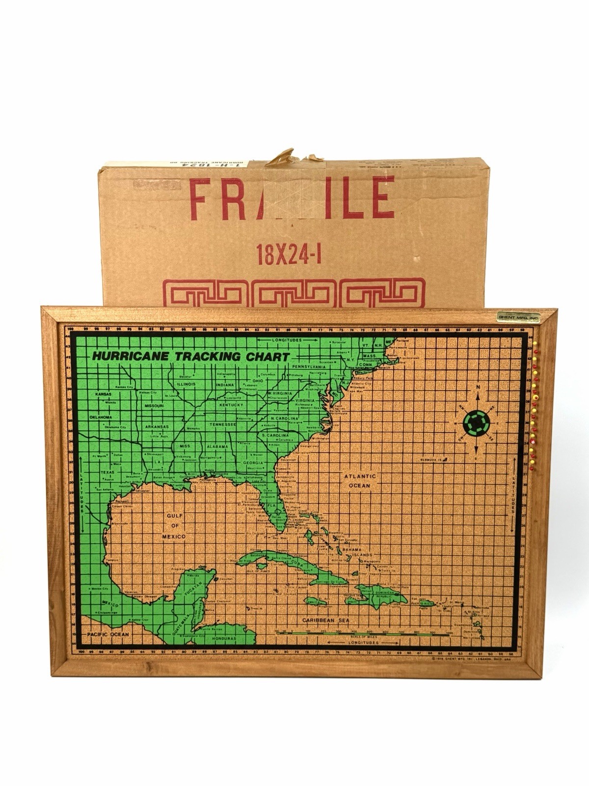 Vtg 1979 Ghent Manufacturing Cork Push-pin Hurricane Tracking Map - IN BOX