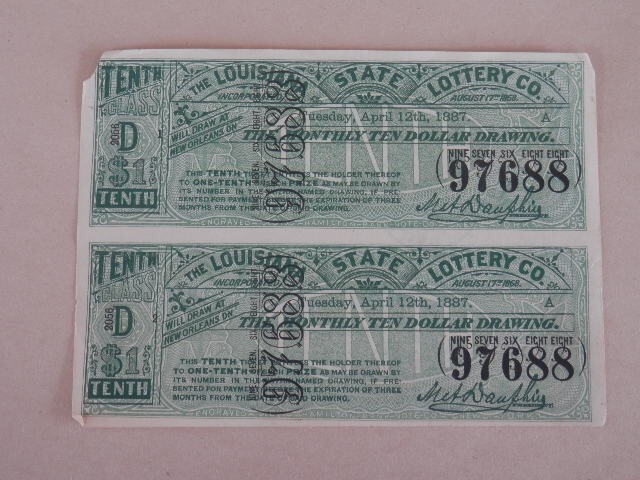 1887 LOUSIANNA STATE LOTTERY TICKET *Uncut Pair *CSA Generals Beauregard & Early