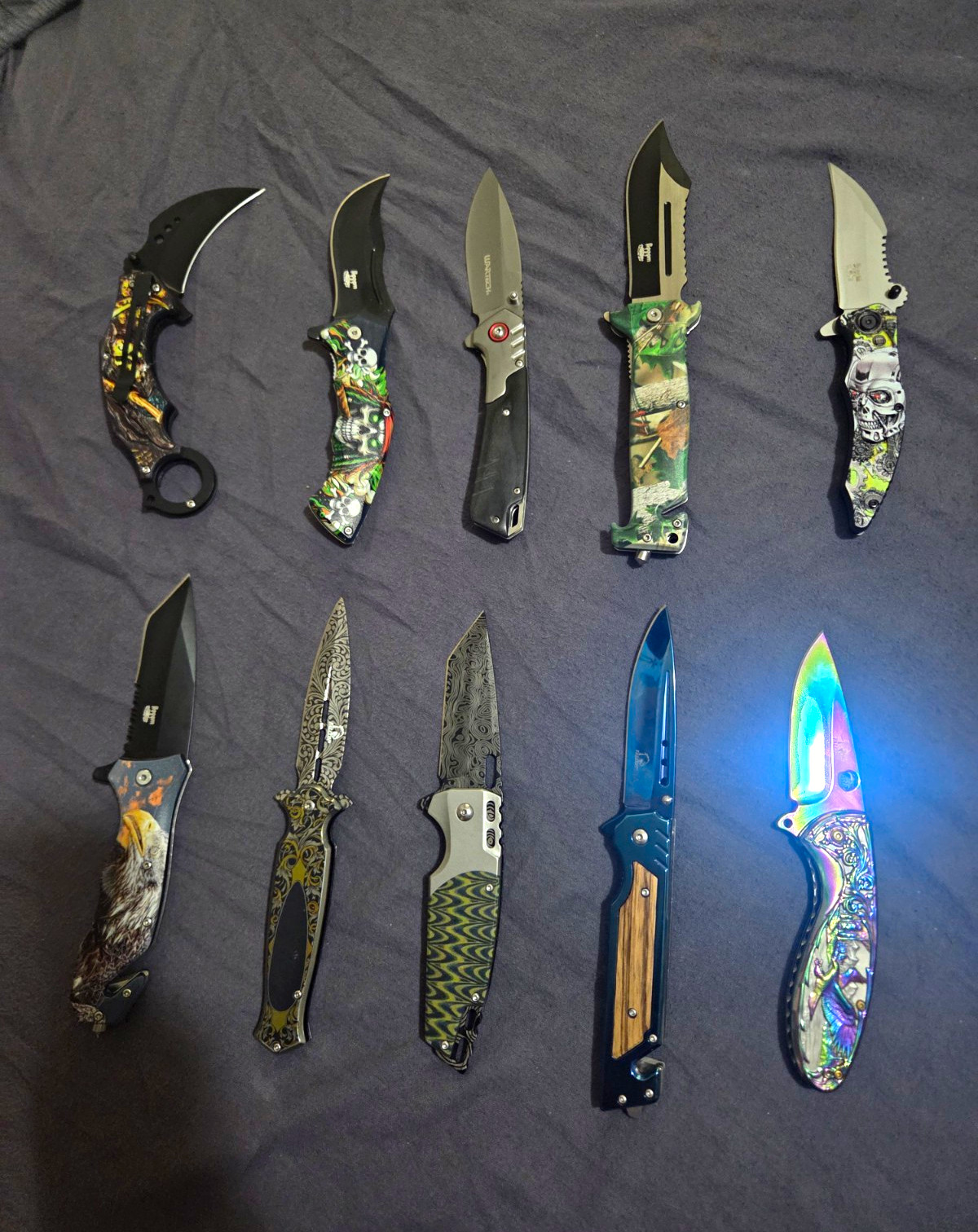 Lot of 10 Folding Pocketknives Stainless Steel Blade Manual Open Mixed Styles