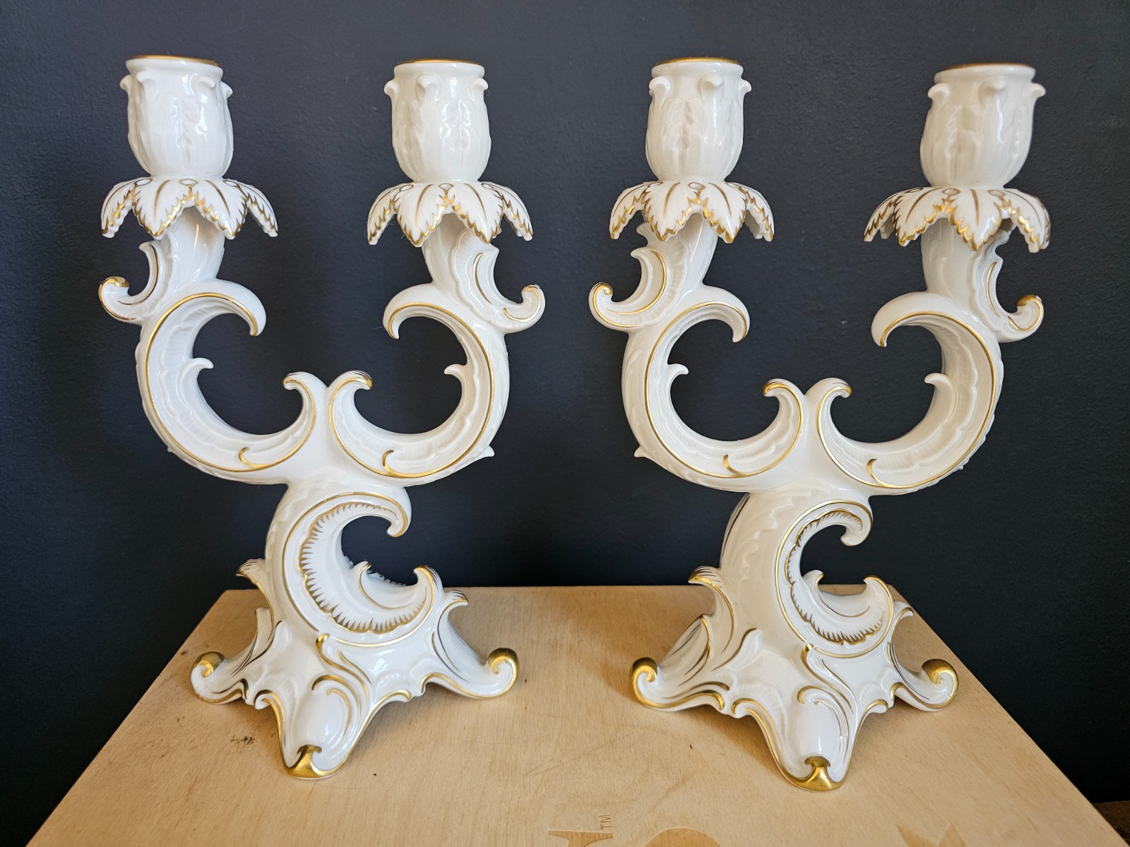 2 Pieces 1964 Hutschenreuther Kunstabteilung 2 Arm Porcelain Candelabra Germany