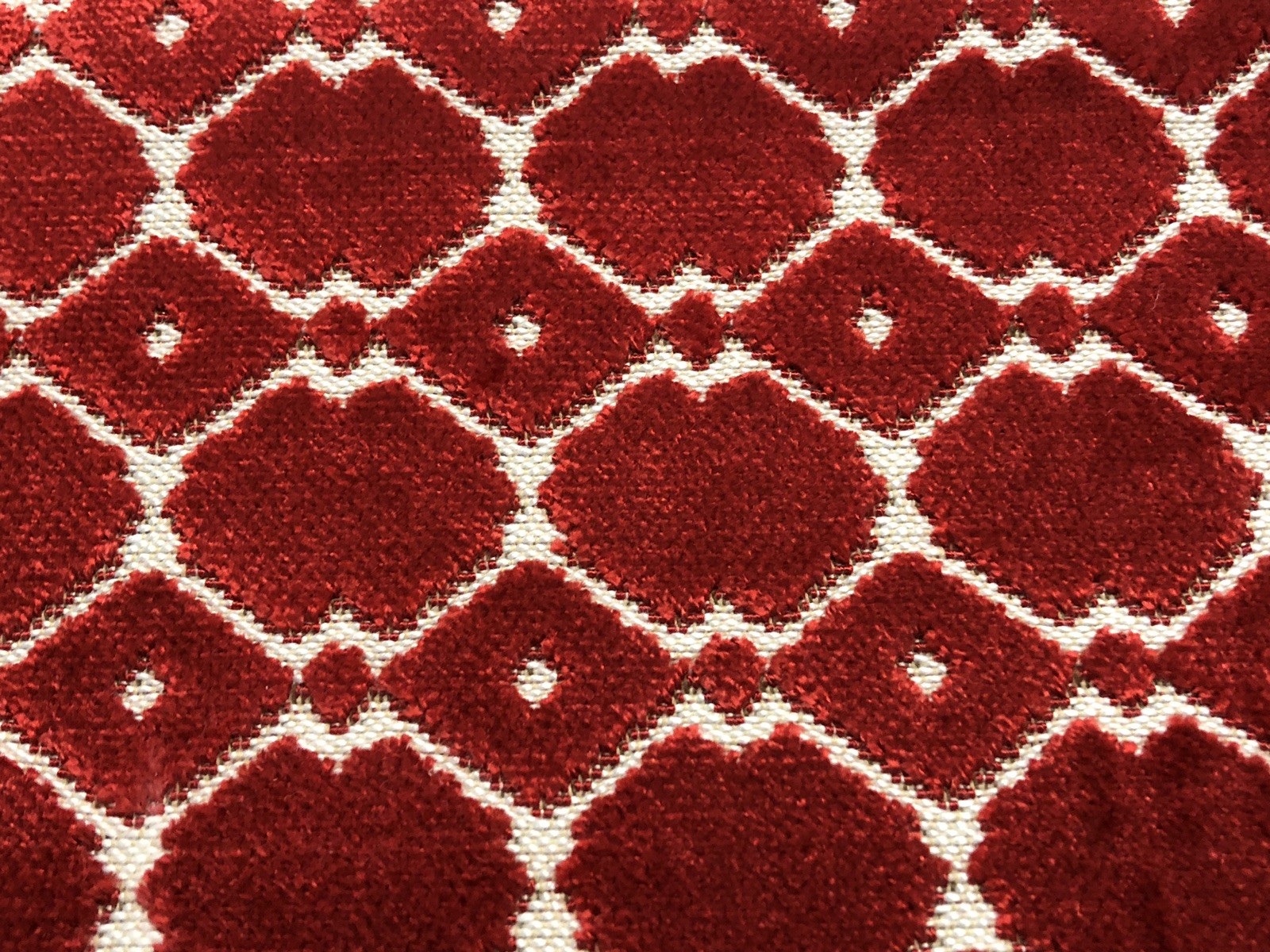 Stroheim Geometric Cut Velvet Upholstery Fabric- Balleroy / Ruby 0.85 yd 8266704