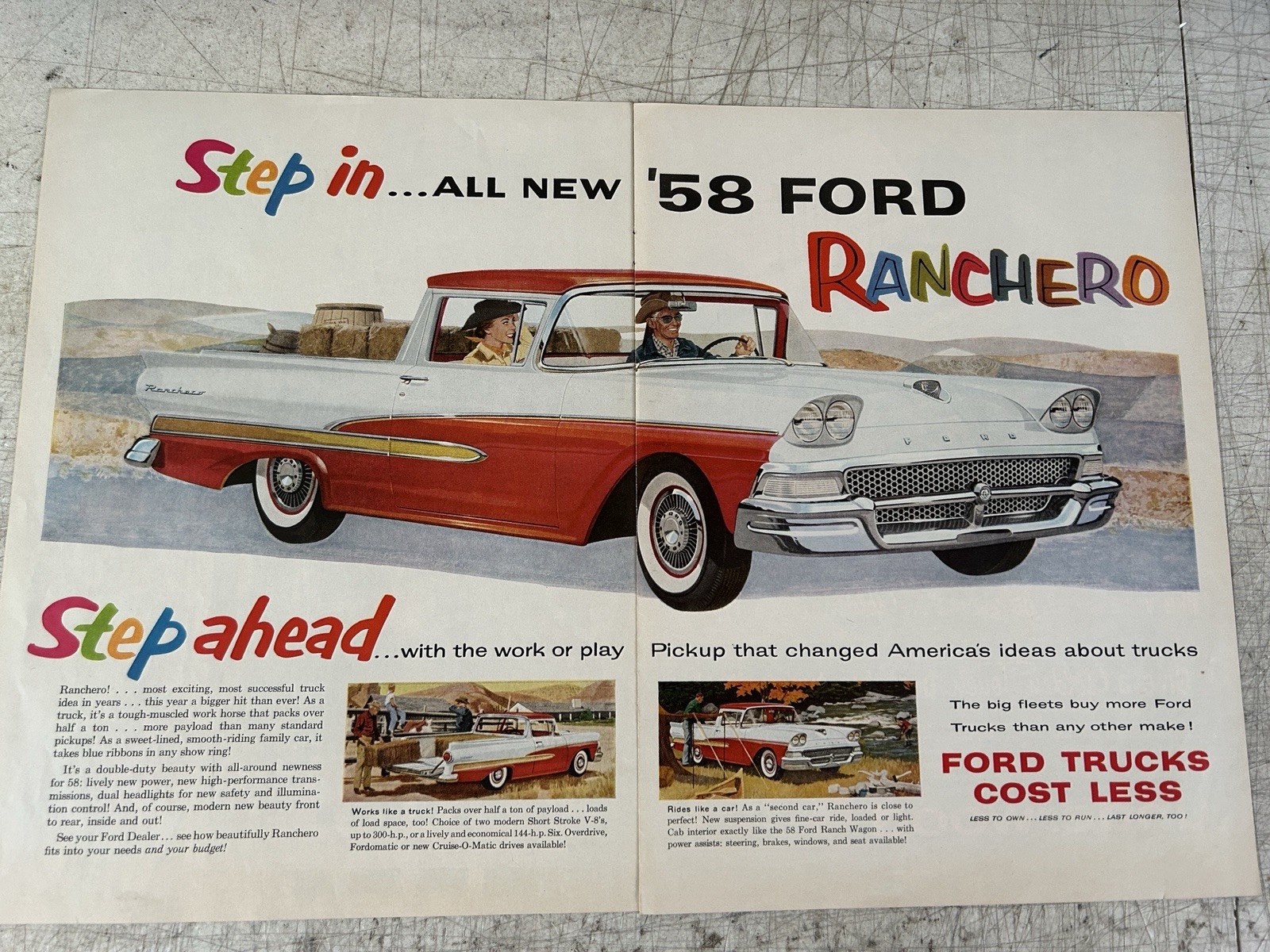 1958 Ford Ranchero Large Full Two Page Color Ad