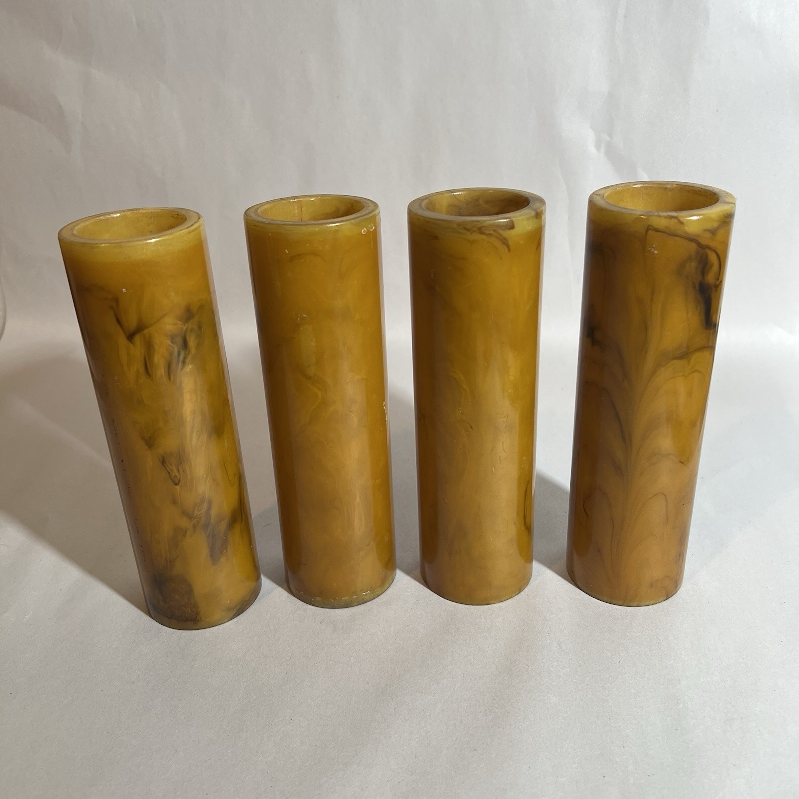 LOT OF 4 VTG BUTTERSCOTCH & BROWN SWIRL BAKELITE CATALIN RODS / TUBES 781 GRAMS