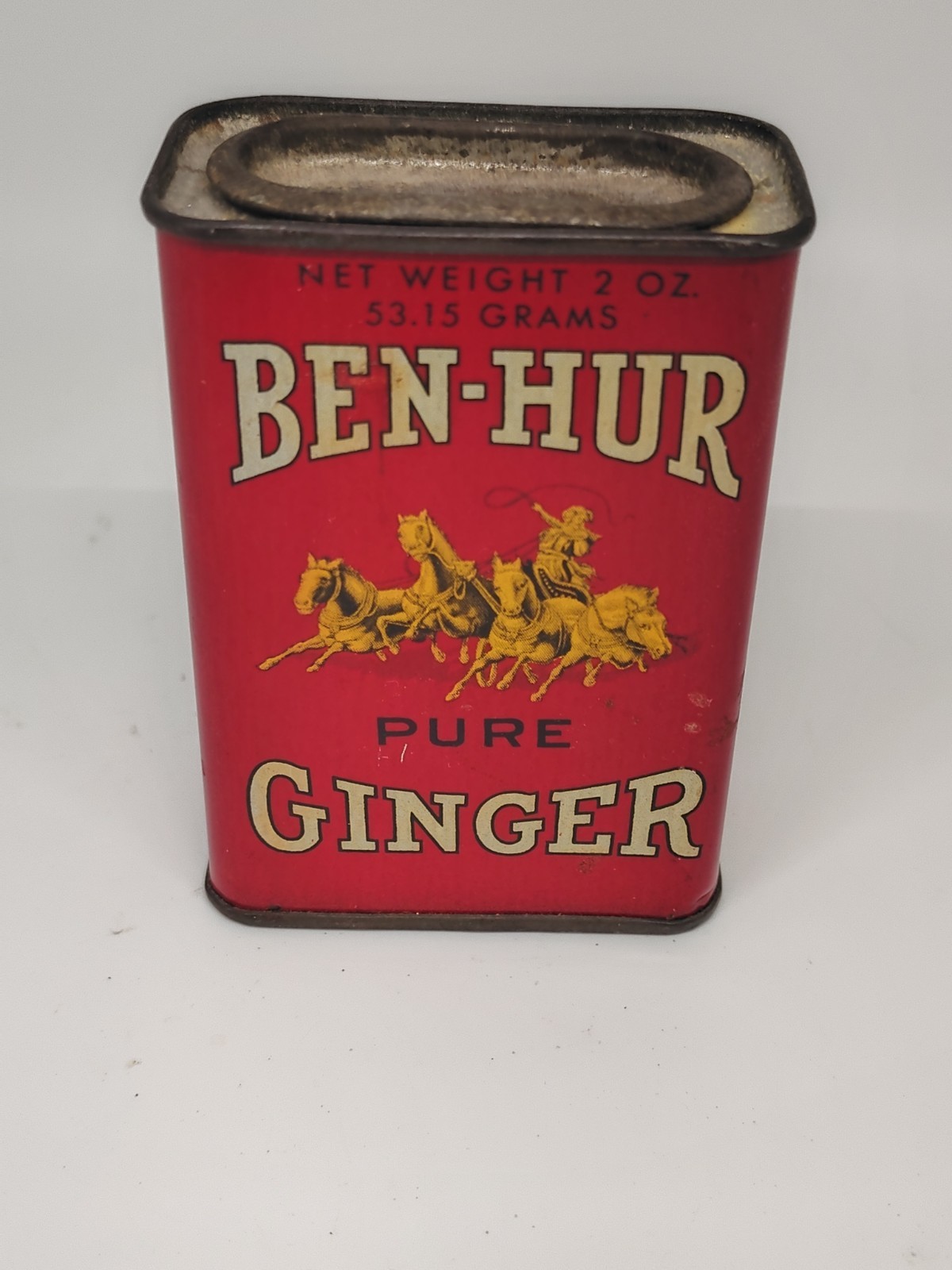 Vintage Ben Hur Pure Ginger Tin Metal 2 oz  Quarter Full