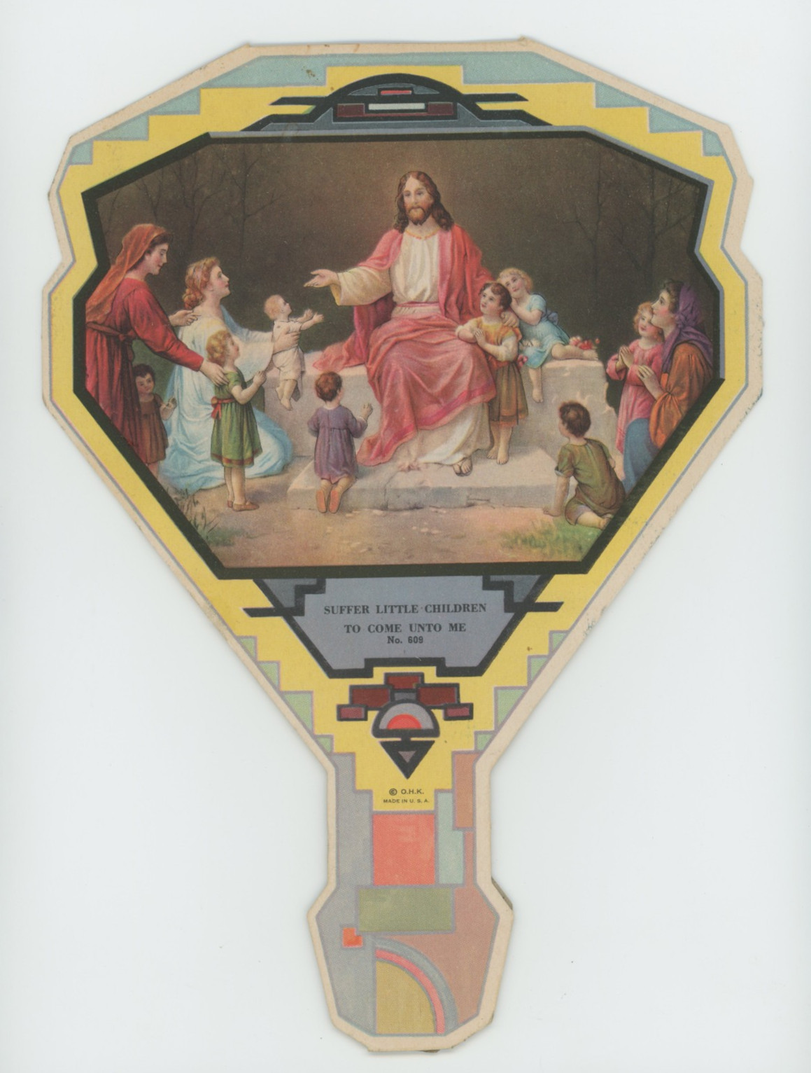 Antique 1930\'s Religious Cardboard Hand Fan Crawfordsville Indiana Biz Advert