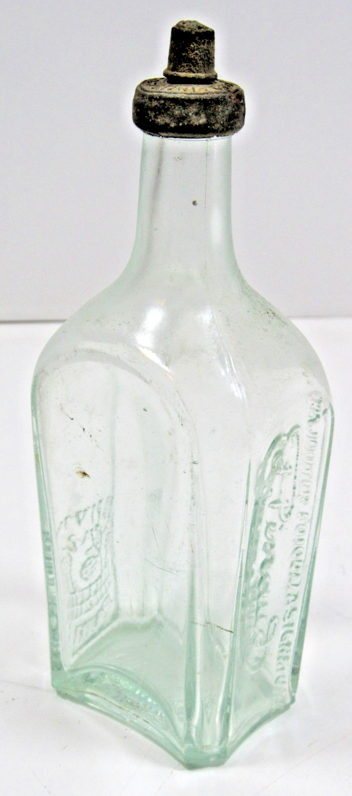 Rare Vintage Ed Pinaud  Paris ~Aqua Green Embossed Glass Perfume Bottle #P32