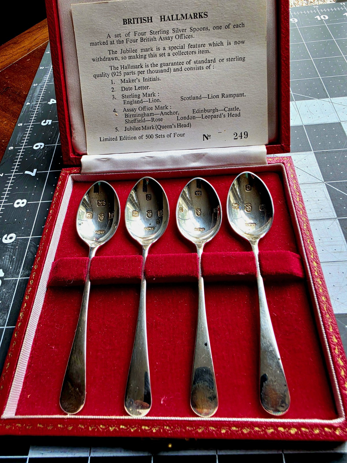 Limited Edition British Hallmarks STERLING Silver Spoon Set of 4 Boxed No. 249