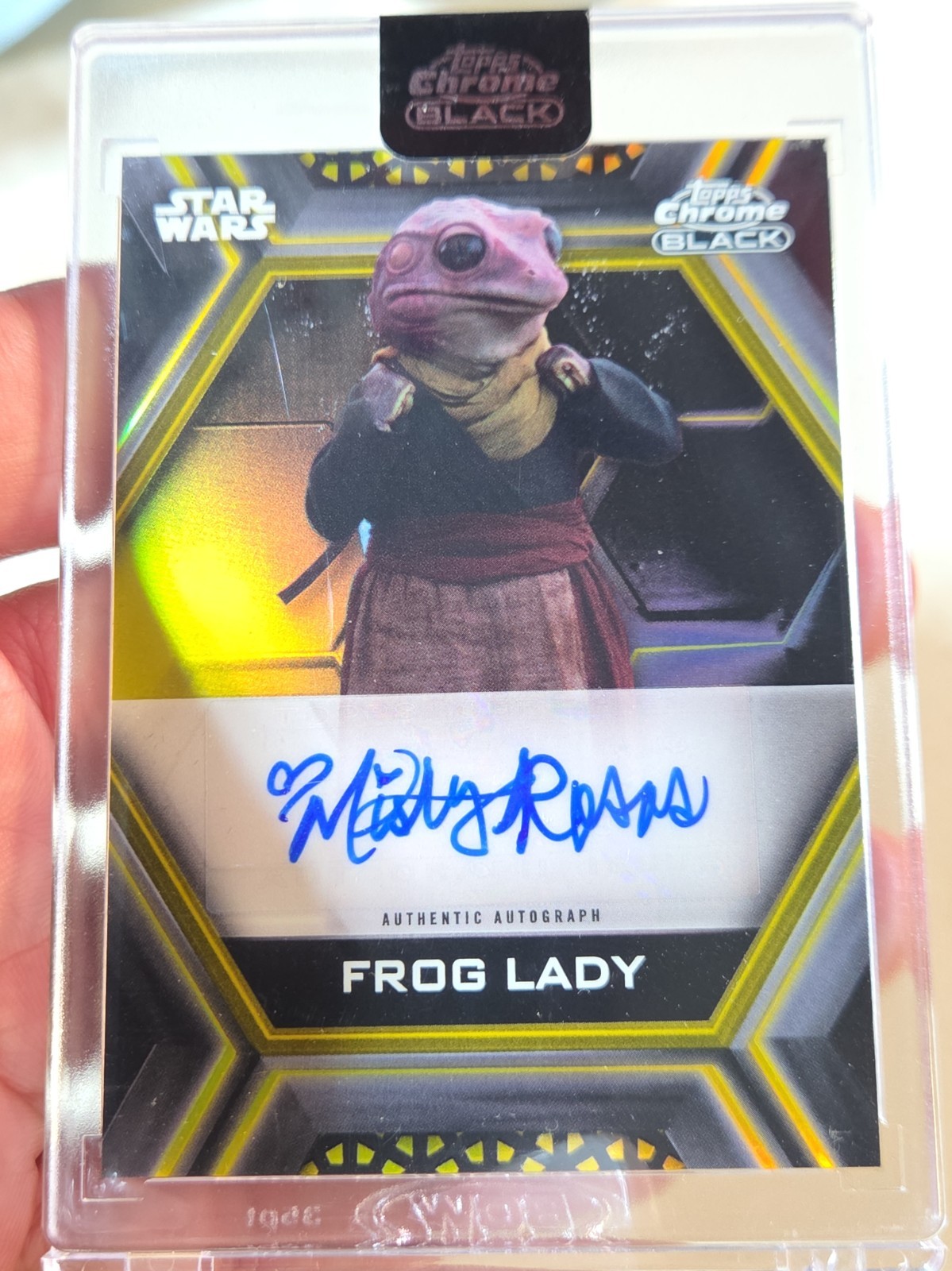 Misty Rosas Frog Lady 2023 Topps Chrome Black Star Wars GOLD #d 19/50 AUTO #A-MR