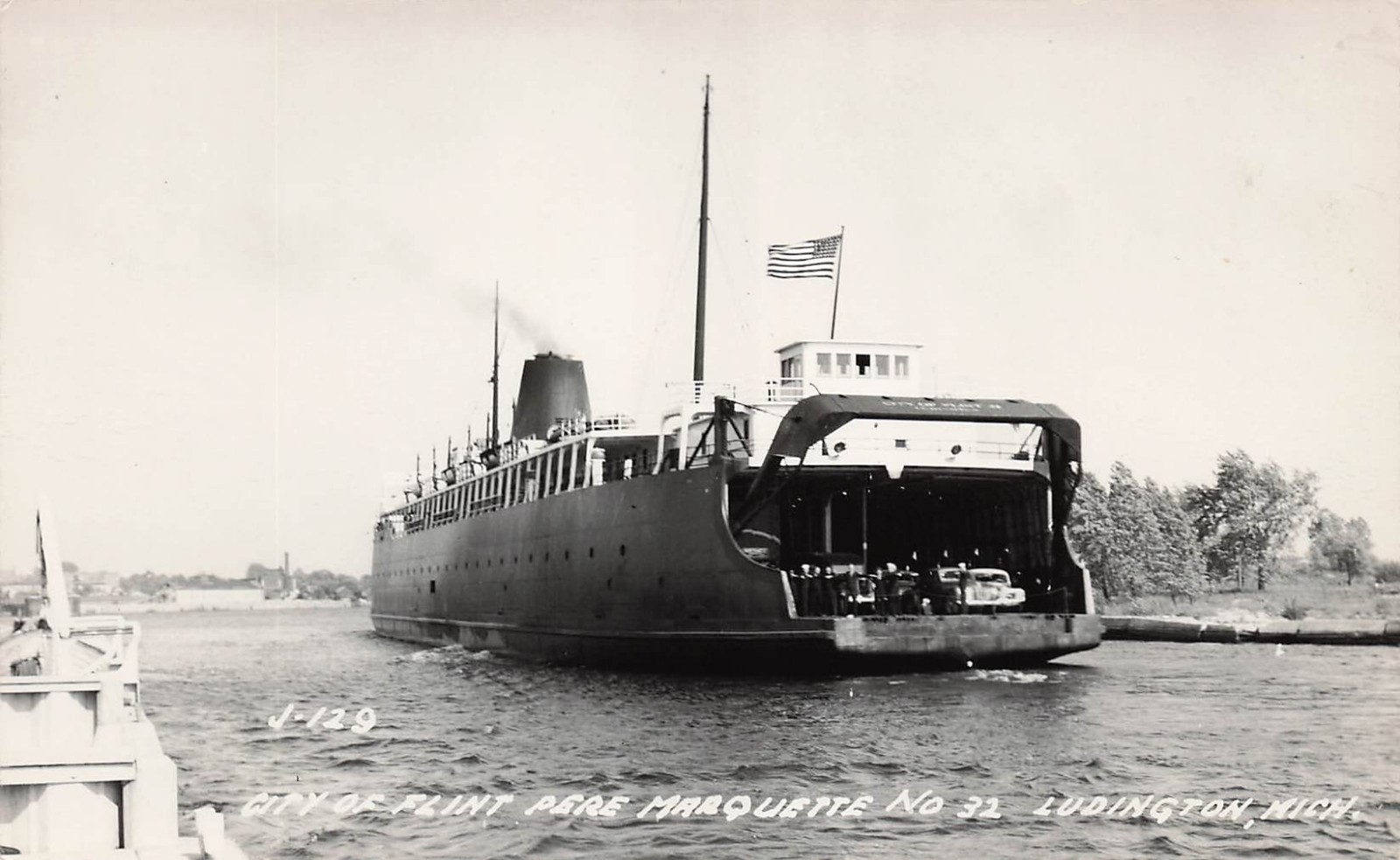 Ludington MI Michigan Harbor Pere Marquette Car Ferry Ship RPPC Postcard 33A