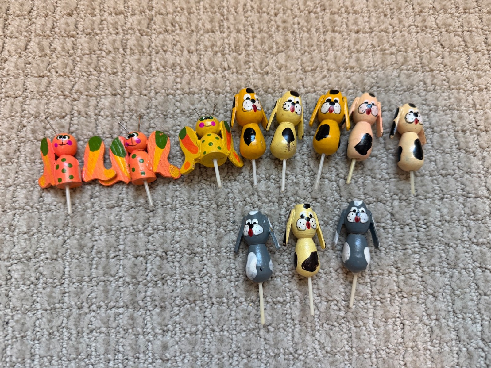 Vintage Wood Butterfly & Dog  cupcake toppers lot of 11