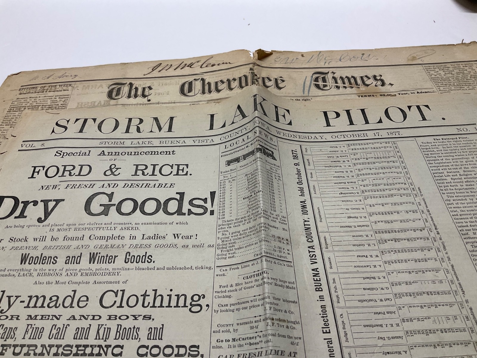 PAIR OF IOWA PIONEER NEWSPAPERS STORM LAKE AND CHEROKEE ORIGINAL & COMPLETE