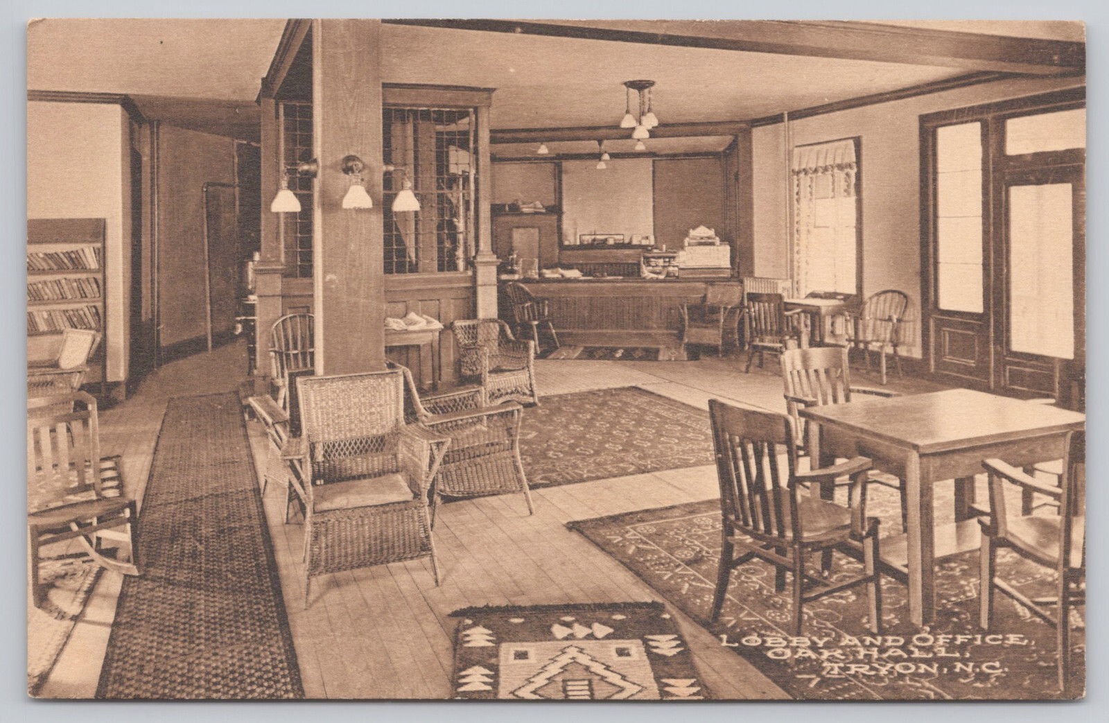 Tryon North Carolina, Oak Hall Lobby & Office SCARCE, Vintage Postcard