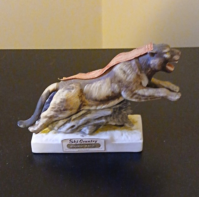 Vintage 1973 Ski Country Porcelain Mountain Lion Decanter / Liquor Bottle, Empty