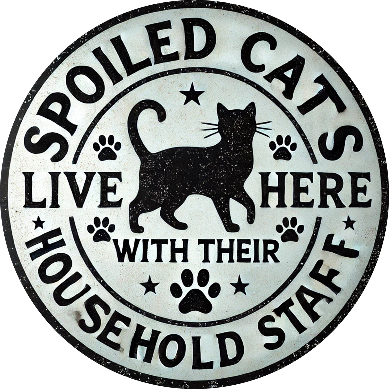 1pc Spoiled Cats Live Here with Their Household Staff Tin Metal Signs - 8x8 Inch