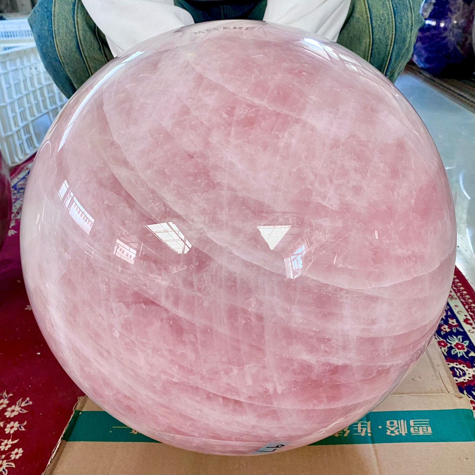 213.84LB Large Natural Pink Rose Quartz Crystal Sphere Ball Healing Reiki