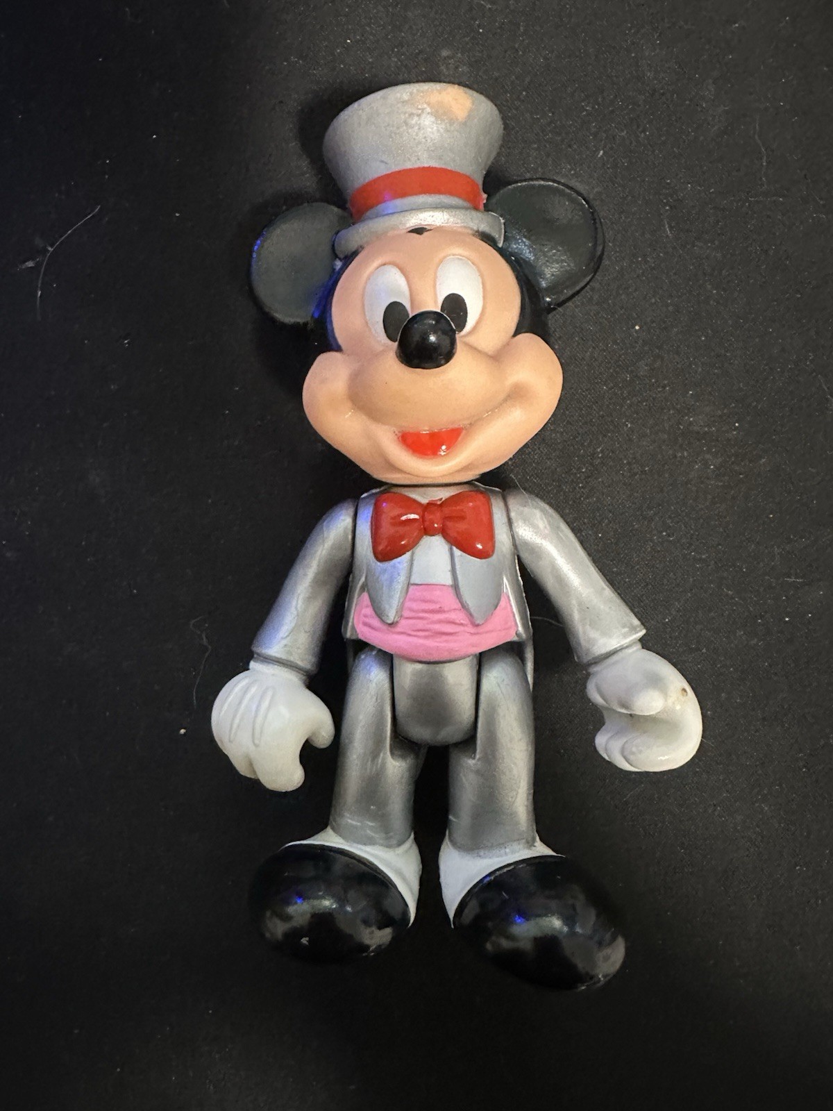 Vintage 80s Arco Disney Mickey Mouse Silver Tuxedo Top Hat Action Figure